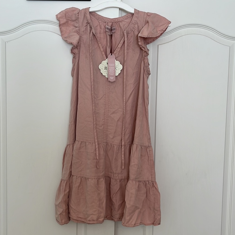 Knox Rose tierd ruffle dress flutter sleeve blush pink XS